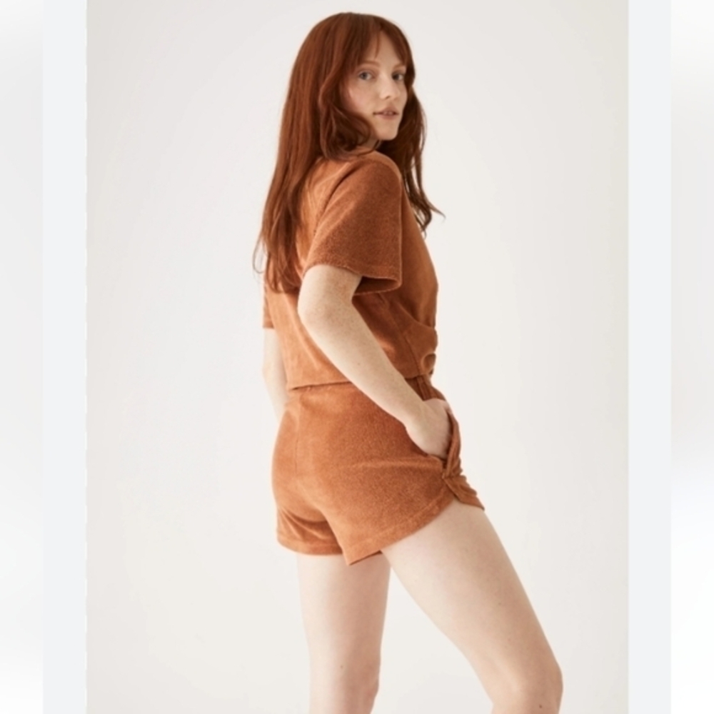NWT Frank and Oak Plush terry organic cotton retro‎ shorts,Pecan brown, S